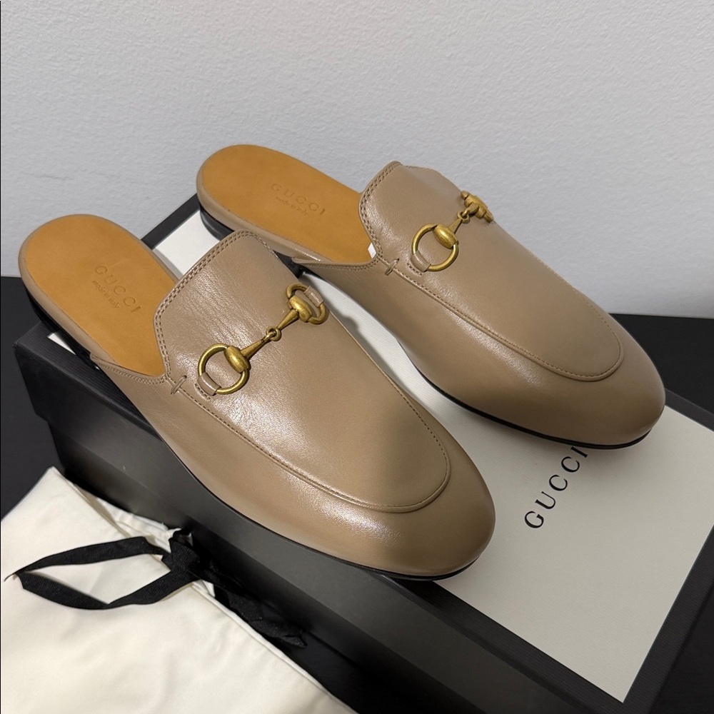 Gucci Princetown Women's Brown Leather Mules with Gold Horsebit